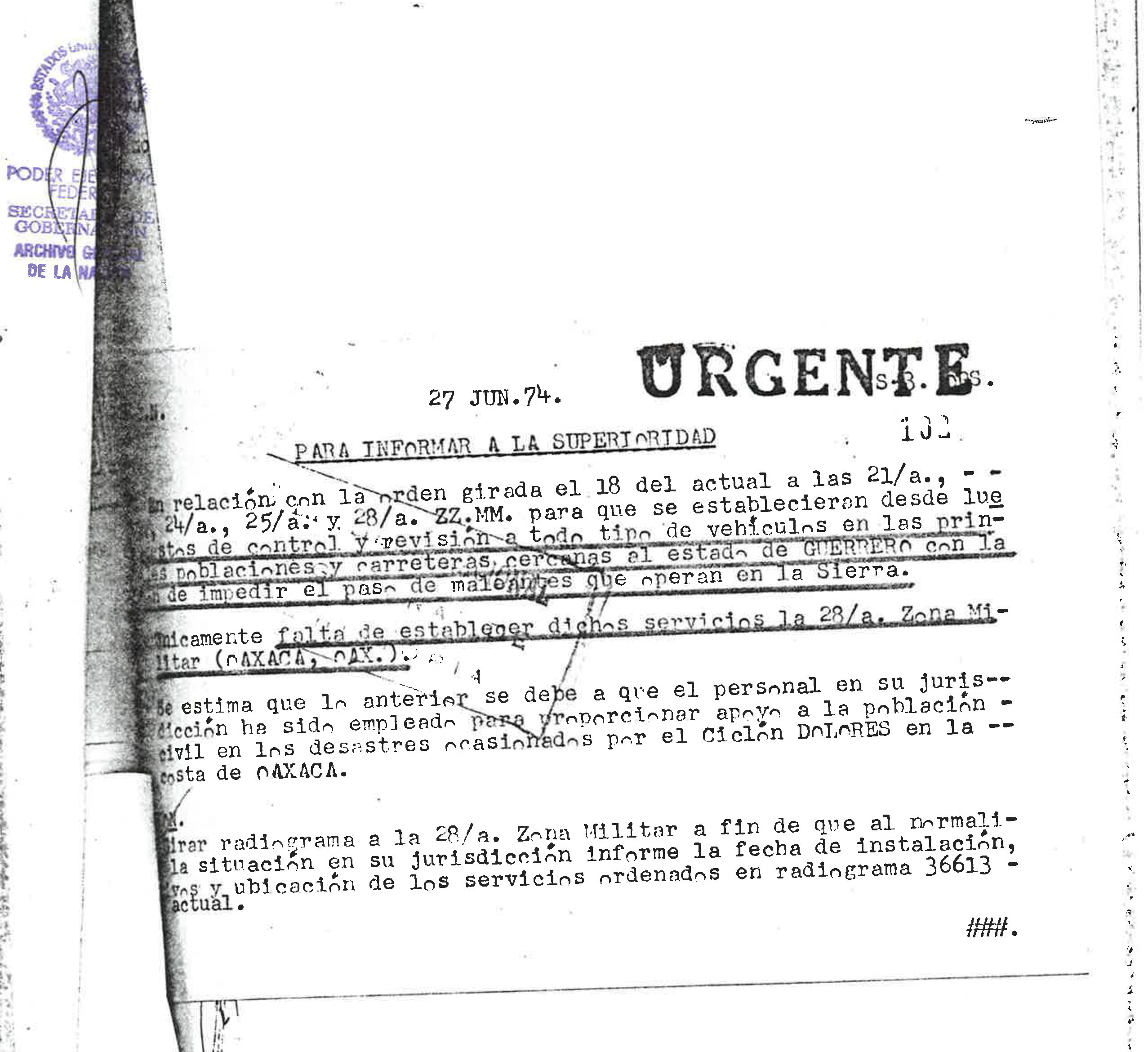 Image of a document from the Mexican Intelligence Digitial Archives (MIDAS).
