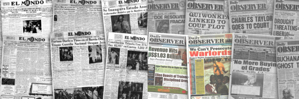 Collage of mastheads from El Mundo and Daily Observer, courtesy of East View Information Services.